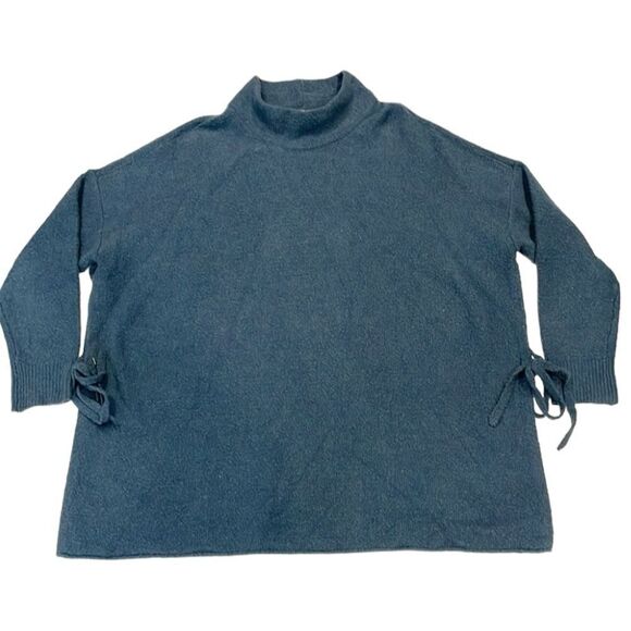 J. Jill Pure Poncho Sweater Women Mock Turtleneck Split Side Boucle M/L Teal - Picture 2 of 8